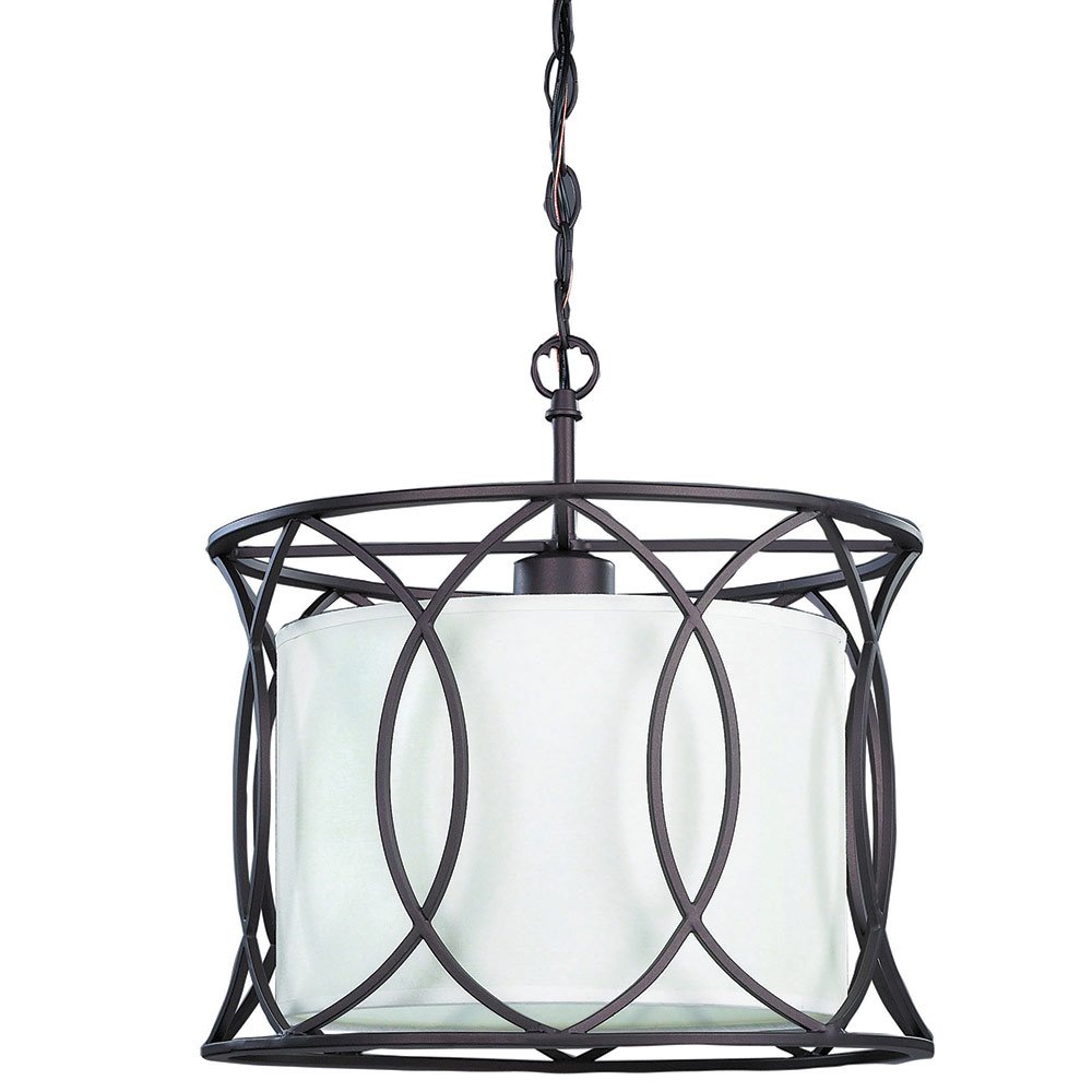13 1/2" Pendant in Oil Rubbed Bronze with Off-White Fabric Shade