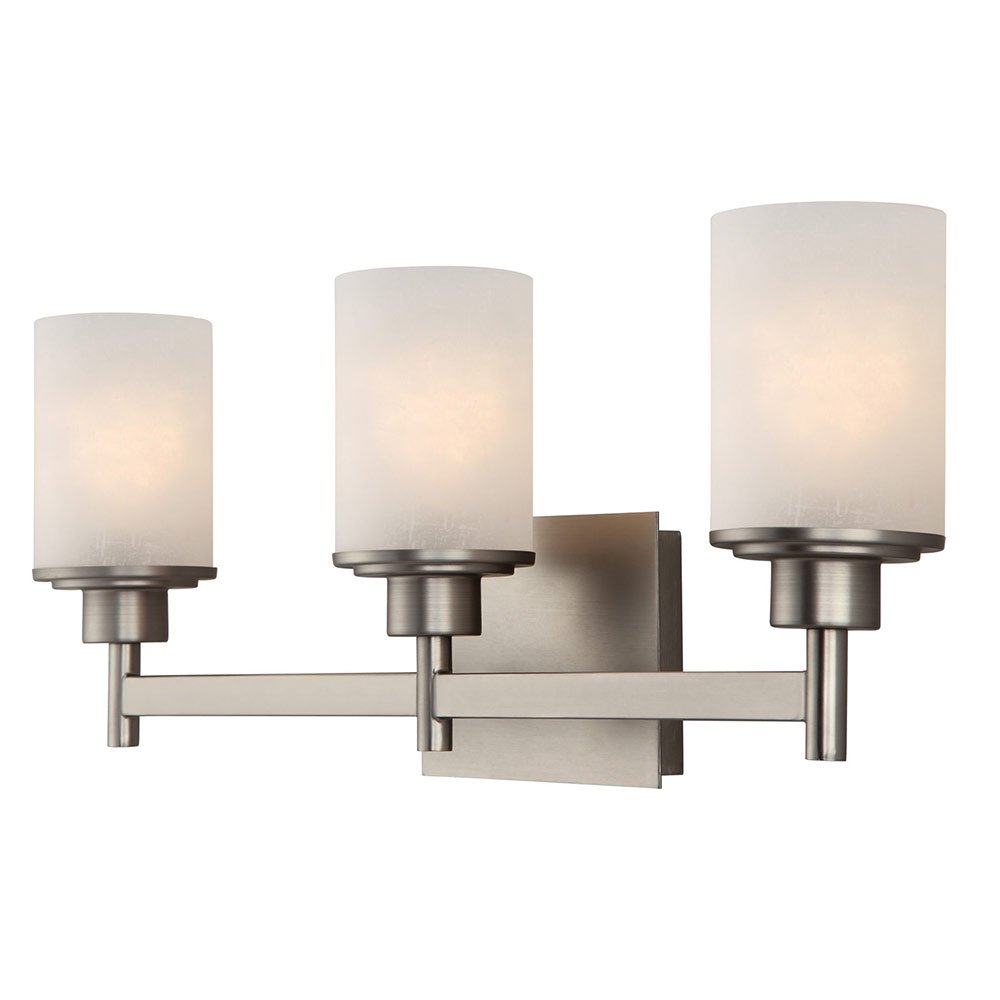 Triple Bath Light in Brushed Nickel with White Etched Linen Glass