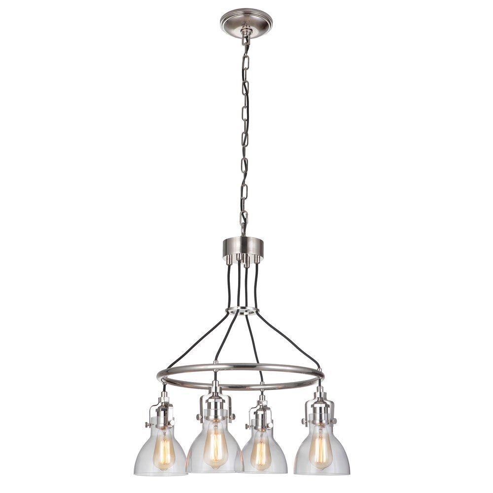 4 Light Chandelier In Polished Nickel And Clear Glass