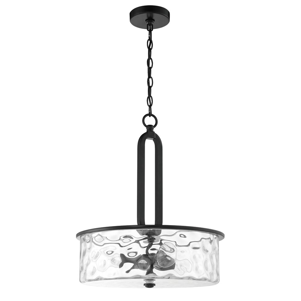 3 Light Pendant In Flat Black And Hammered Glass