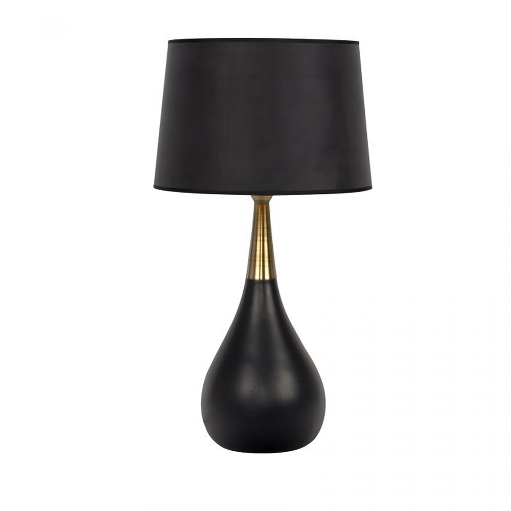 Table Lamp In Flat Black/Satin Brass And Black Fabric Shade