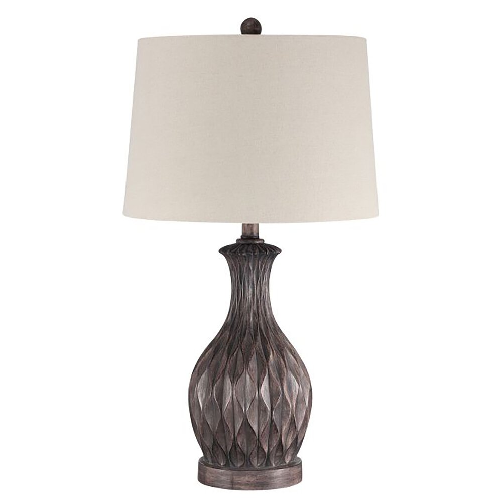 Indoor Table Lamp In Painted Brown And Linen Fabric Shade