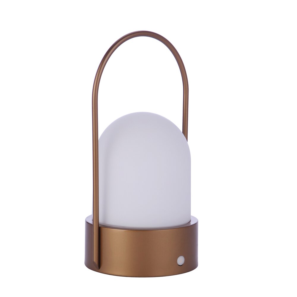 Cole Rechargeable Dimmable Led Portable Lamp With Glass Dome Shade In Satin Brass And Frost White Glass