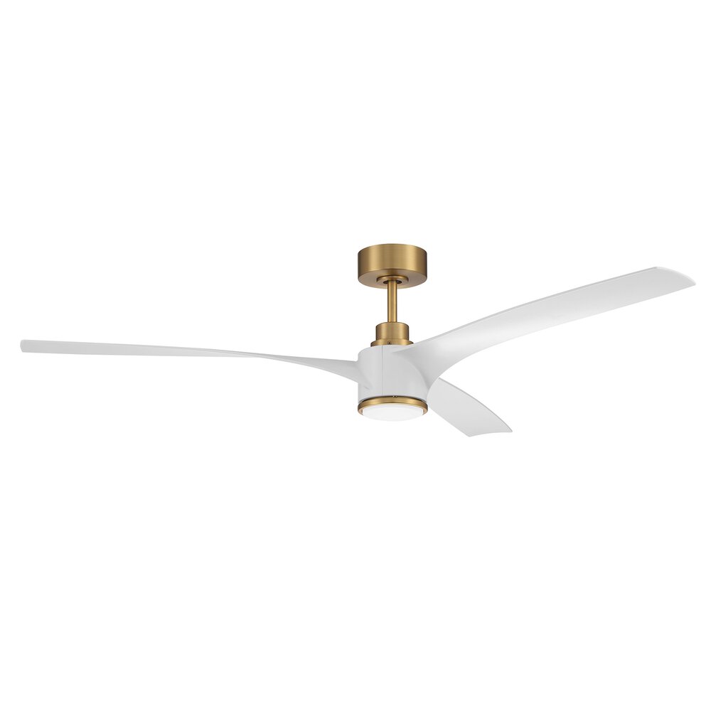 60" Ceiling Fan With Blades Inlcuded And Light Kit Included In Satin Brass And Frost White Acrylic Fixture