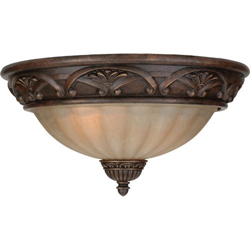 16" Flush Mount Light in Aged Bronze with Tea Stained Glass