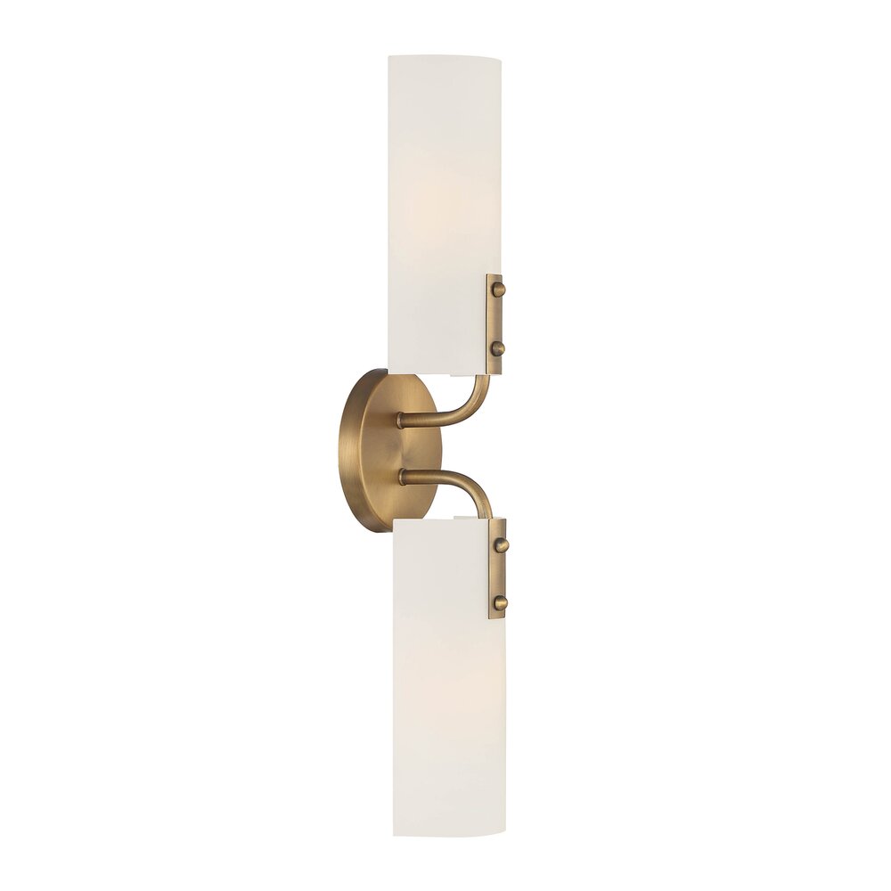 2 Light Wall Sconce in Old Satin Brass with Etched White Glass
