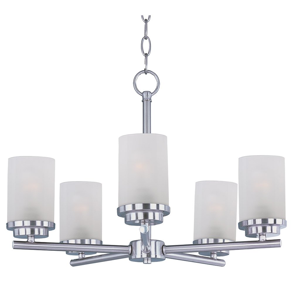5 Light Chandelier in Satin Nickel with Frosted Glass
