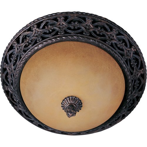 16 3/4" 3-Light Flush Mount in Oil Rubbed Bronze with Vintage Amber Glass