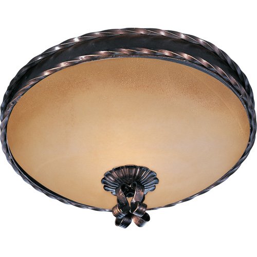 13" 2-Light Flush Mount in Oil Rubbed Bronze with Vintage Amber Glass