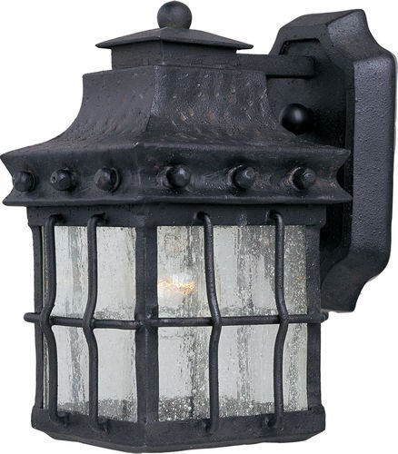 6 1/2" 1-Light Outdoor Wall Lantern in Country Forge with Seedy Glass