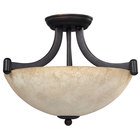 14 1/4" Semi Flush Light / Pendant in Rubbed Anitque with Tea Stained Glass