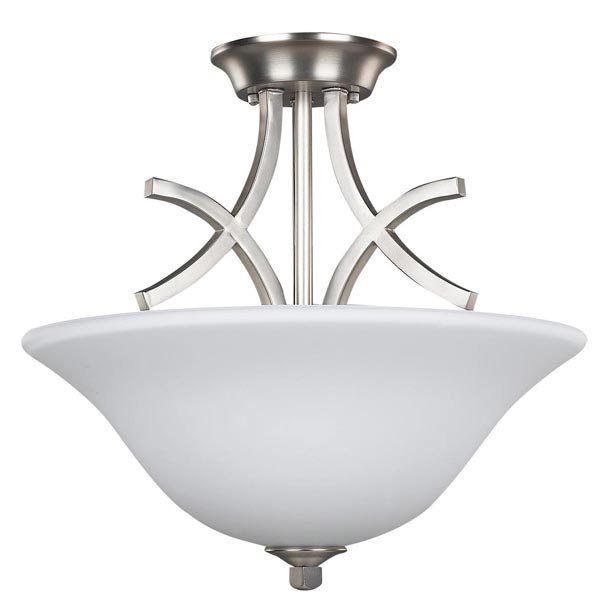 15 3/8" Semi-Flush Ceiling Light in Brushed Pewter with Flat Opal Glass