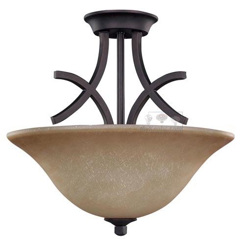 15 3/8" Semi-Flush Ceiling Light in Oil Rubbed Bronze with Amber Scavo Glass