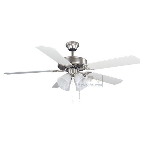 52" Span 5 Blade Ceiling Fan in St. James Brushed Pewter with White/Bleached Oak Blades