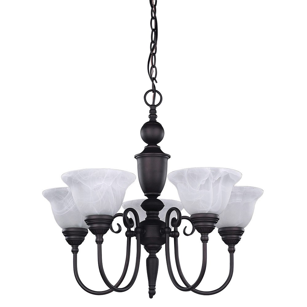 23" Chandelier in Oil Rubbed Bronze with White Alabaster Glass