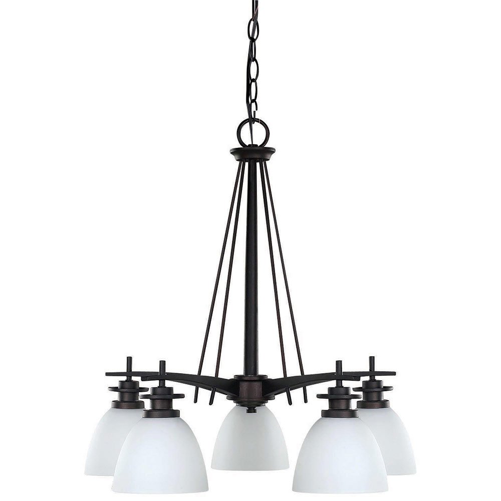 21" Chandelier in Oil Rubbed Bronze with Flat White Opal Glass