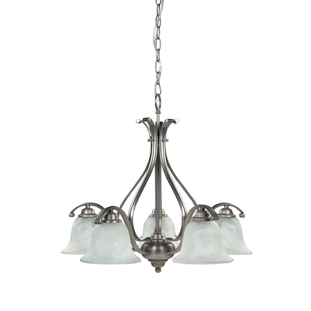 23" Chandelier in Brushed Pewter with White Alabaster