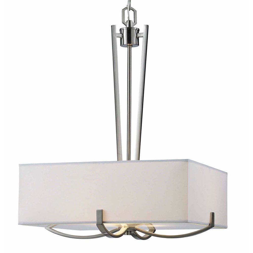 18" Pendant in Brushed Nickel with White Fabric