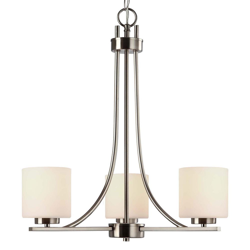 21" Chandelier in Brushed Nickel with White Flat Opal Glass