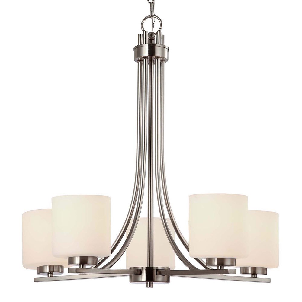 24" Chandelier in Brushed Nickel with White Flat Opal Glass