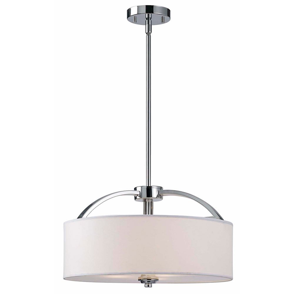 16 1/4" Pendant in Chrome with White Fabric Shade, Frosted Diffuser