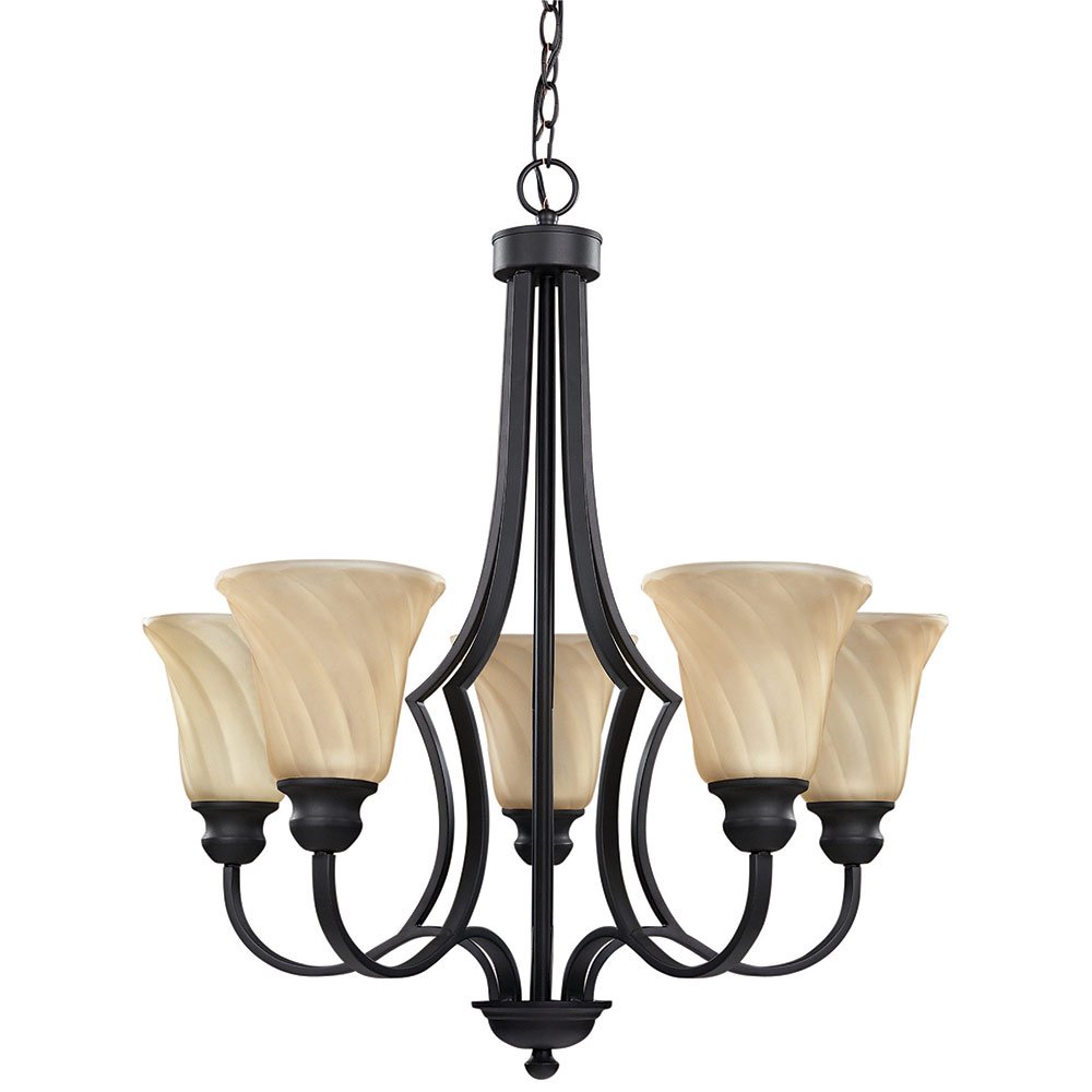 24 3/4" Chandelier in Oil Rubbed Bronze with Amber Swirl Glass