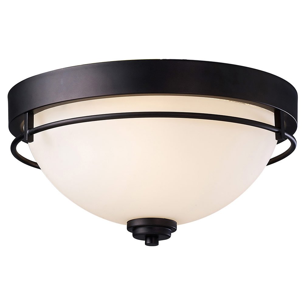 15" Flush Mount Light in Oil Rubbed Bronze with White Flat Opal Glass