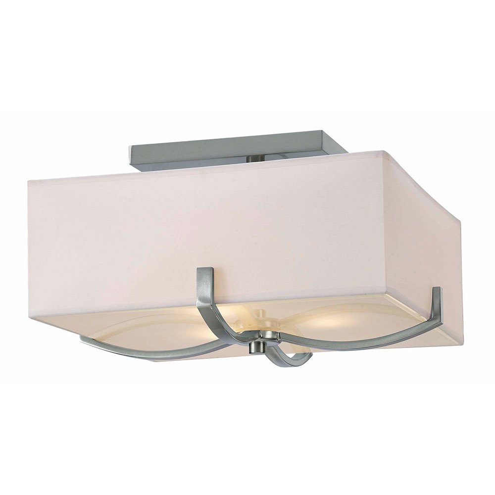 15" Semi Flush Light in Brushed Nickel with White Fabric
