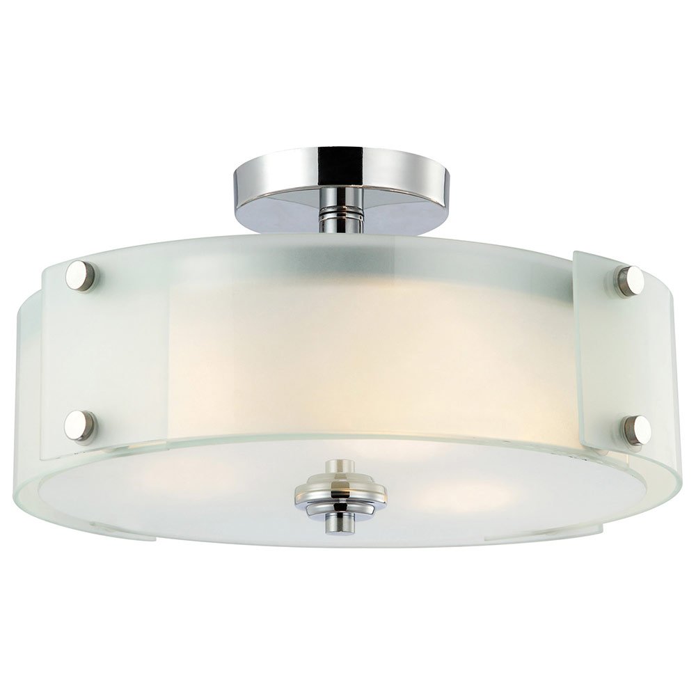 15" Semi Flush Light in Chrome with Frosted Glass
