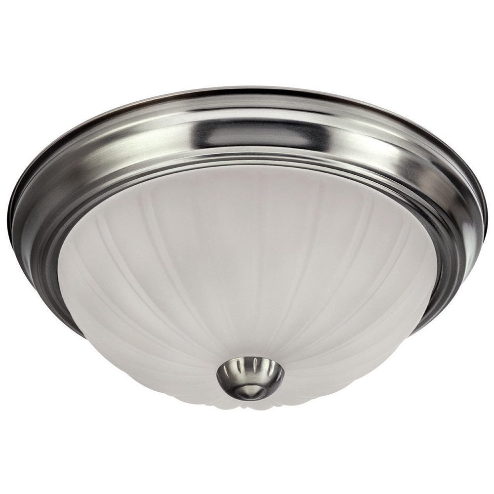 13" Flush Mount Light in Brushed Pewter with Frost Melon Glass