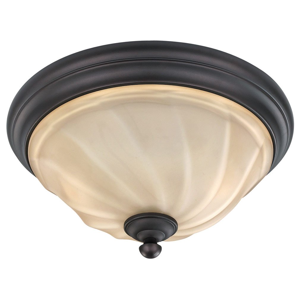 13 3/4" Flush Mount Light in Oil Rubbed Bronze with Amber Swirl Glass
