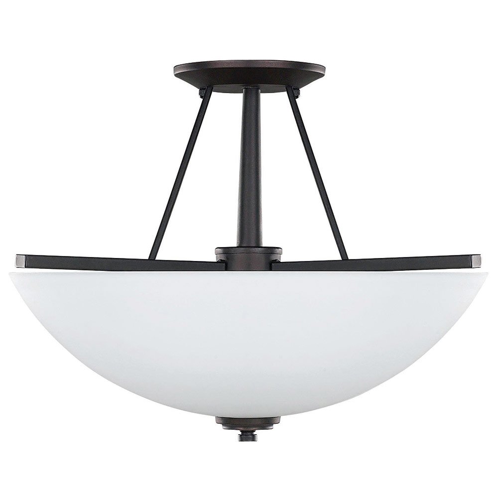 15" Semi Flush Light in Oil Rubbed Bronze with Flat White Opal Glass