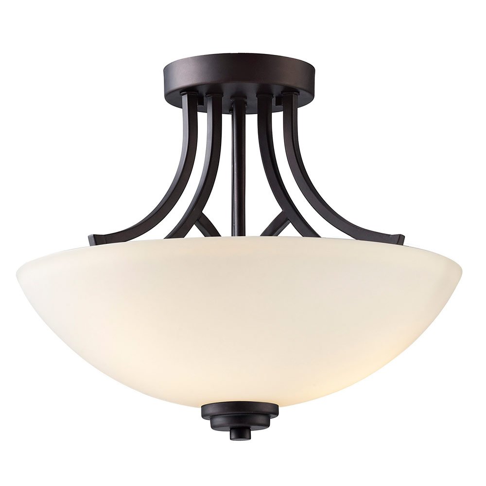 15" Semi Flush Light in Oil Rubbed Bronze with White Flat Opal Glass