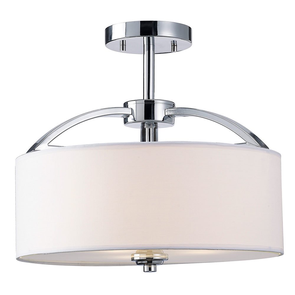14 1/4" Semi Flush Light in Chrome with White Fabric Shade, Frosted Diffuser
