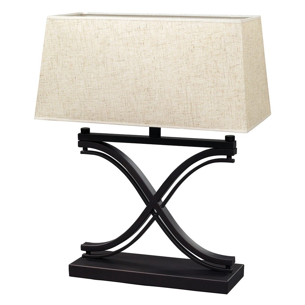 16" Table Lamp in Oil Rubbed Bronze with Tan Linen Fabric