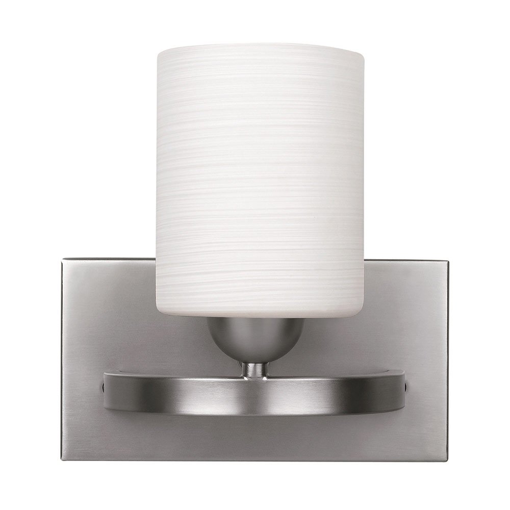 Single Wall Sconce in Brushed Pewter with White Line Painted Glass
