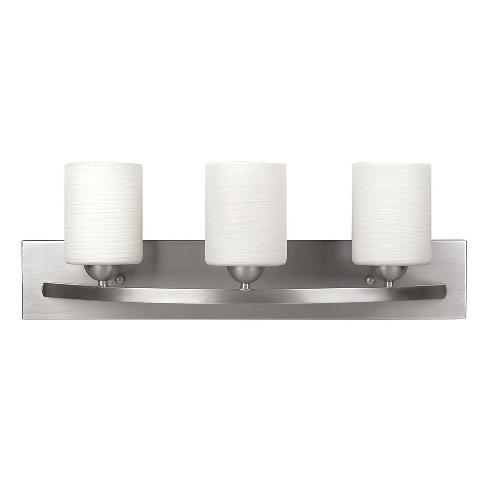 Triple Bath Light in Brushed Pewter with White Line Painted Glass