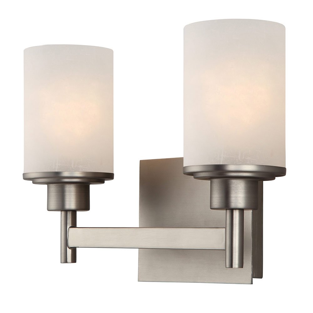 Double Bath Light in Brushed Nickel with White Etched Linen Glass