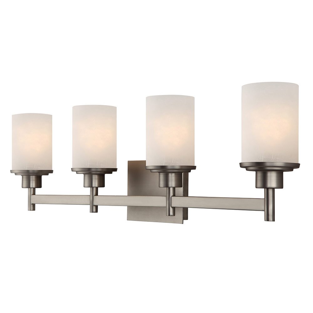 Quadruple Bath Light in Brushed Nickel with White Etched Linen Glass