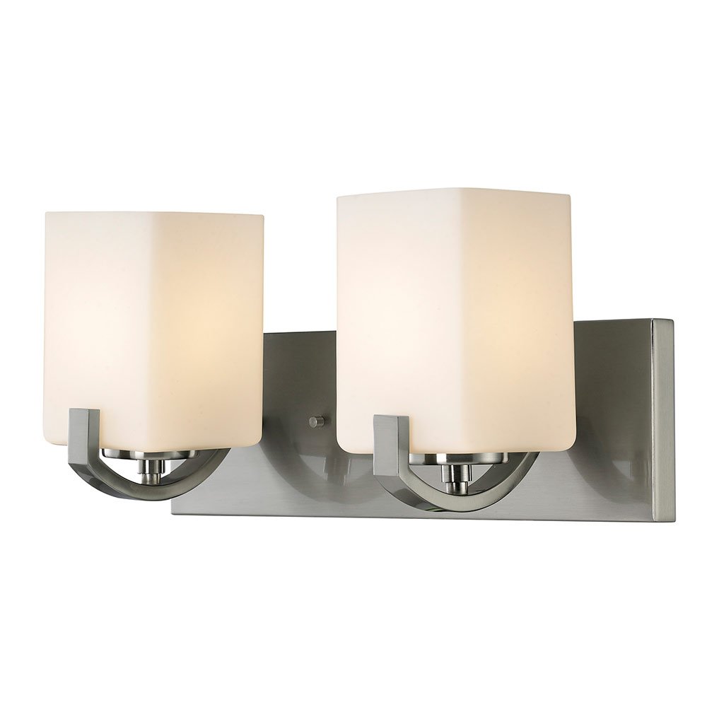 Double Bath Light in Brushed Nickel with White Flat Opal Glass
