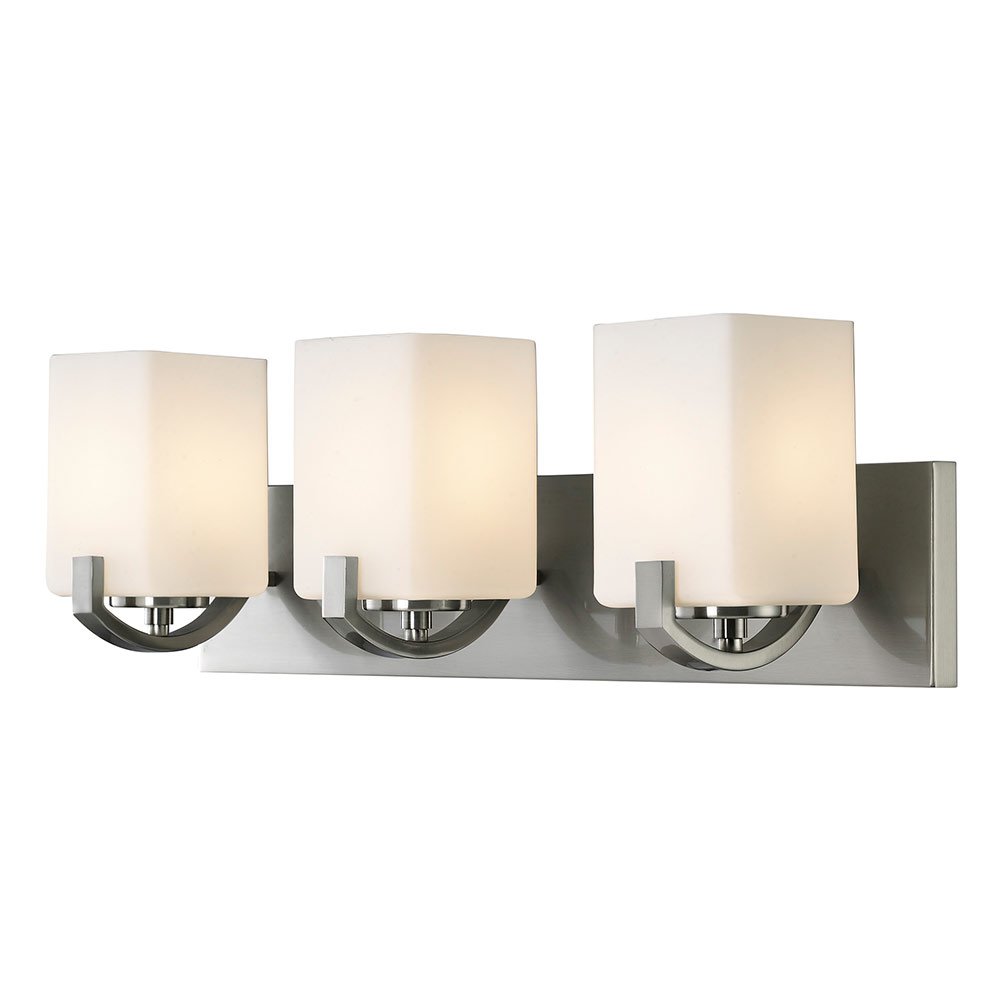 Triple Bath Light in Brushed Nickel with White Flat Opal Glass