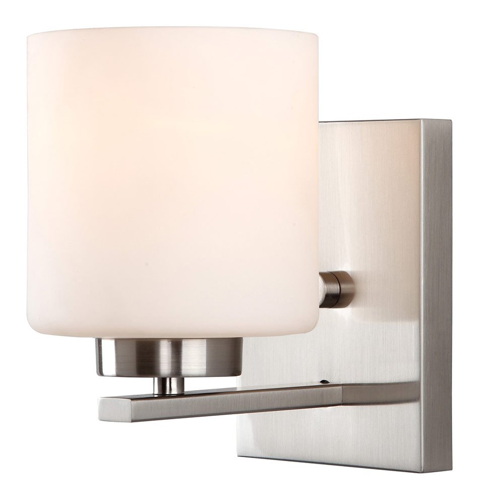 Single Wall Sconce in Brushed Nickel with White Flat Opal Glass