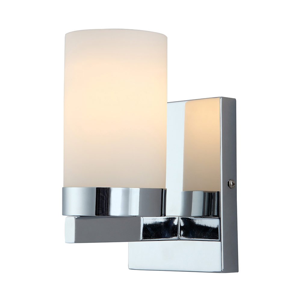 Single Wall Sconce in Chrome with White Flat Opal Glass