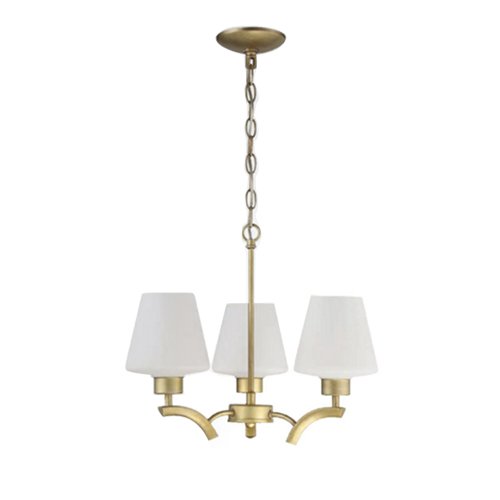 3 Light Mini Chandelier in Gold Twilight with White Frosted Glass