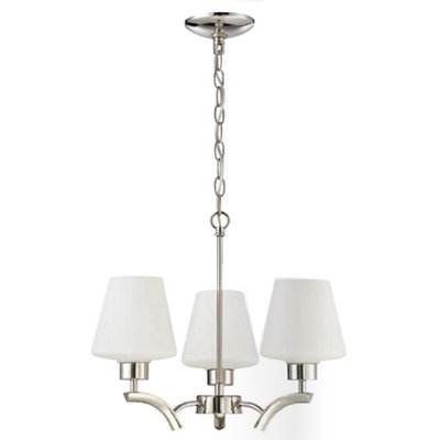3 Light Mini Chandelier in Polished Nickel with White Frosted Glass