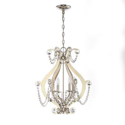 4 Light Mini Chandelier in Polished Nickel with Clear Crystals