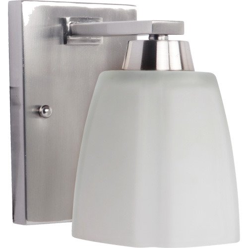Single Light Wall Sconce in Brushed Nickel and Frosted White Glass