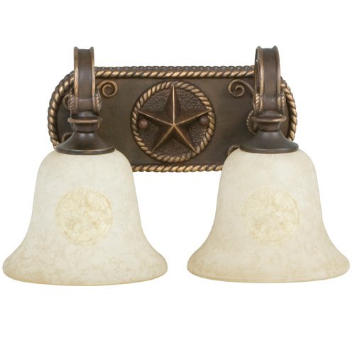 Double Bath Light in Antique Bronze with Antique Scavo Glass