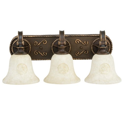 Triple Bath Light in Antique Bronze with Antique Scavo Glass