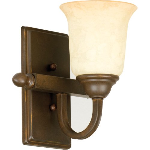 Single Wall Sconce in Aged Bronze with Tea Stained Glass